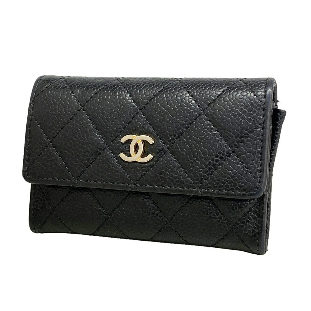 Chanel business card holder/card case, Matelassé caviar leather, black, for w...
